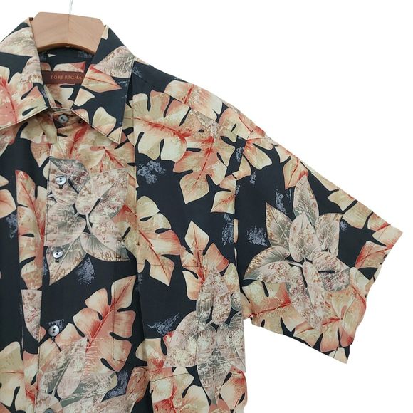 Tori Richard Hawaiian Shirt Mens Small Black Beige Short Sleeve Cotton Summer - Picture 4 of 11